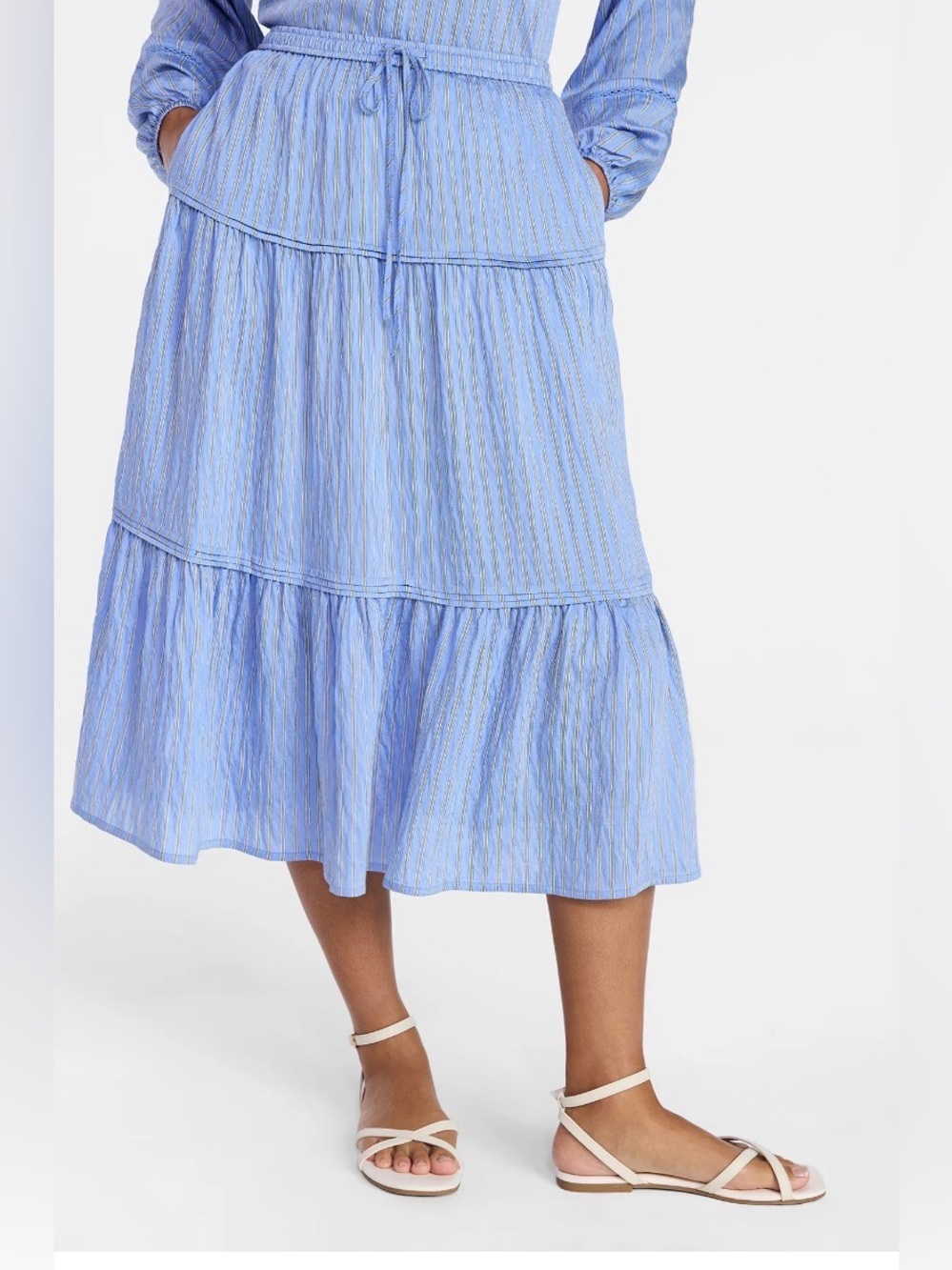 Time and Tru Blue Tiered Midi Skirt